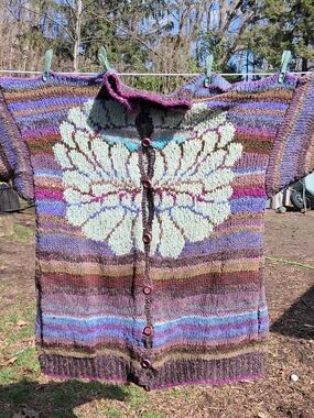 Handmade Lotus Chunky Knit Cardigan Sweater - Mix Of Chenille, Wool, Acrylic.